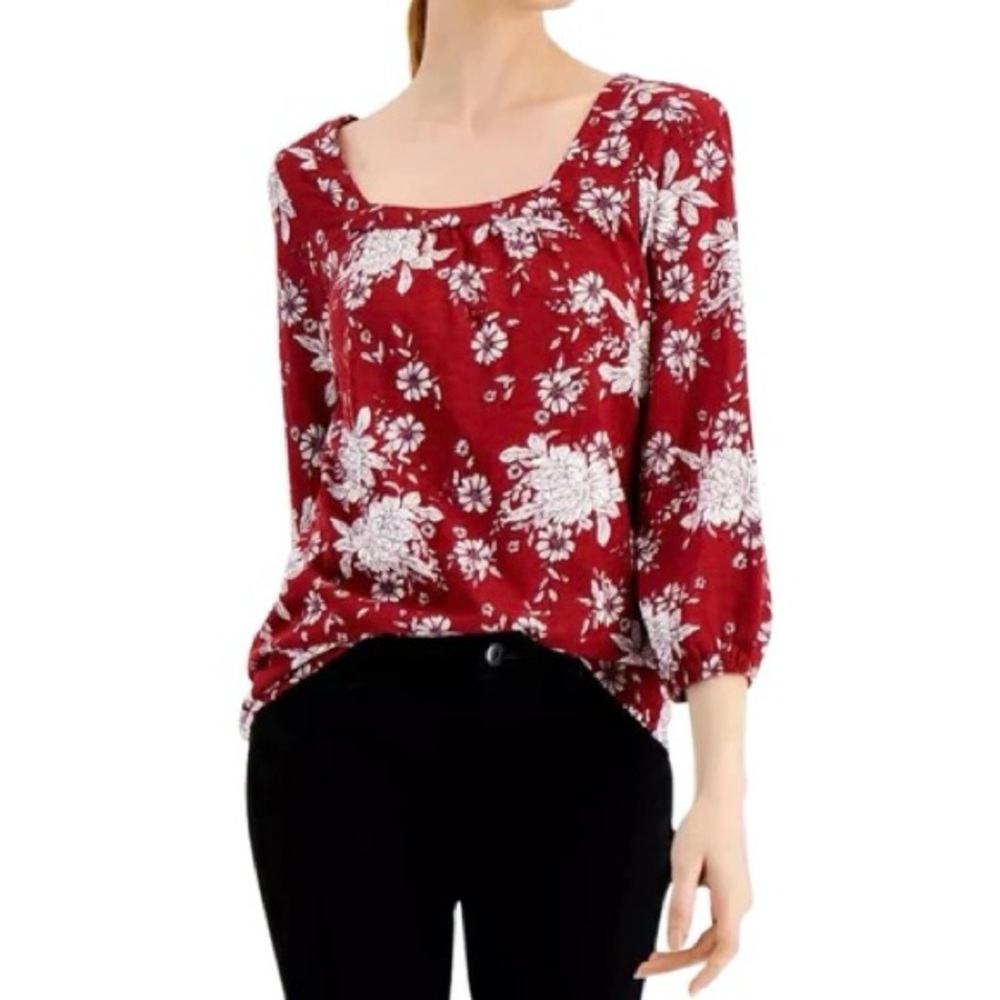 Style & Co. Red Floral Blouse